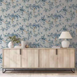 Arthouse Oriental Blossom Floral Birds Blue Grey Wallpaper Flower Nature Modern