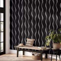 Arthouse Ribbon Geo Black Wallpaper Geometric Pattern Grey Silver Modern