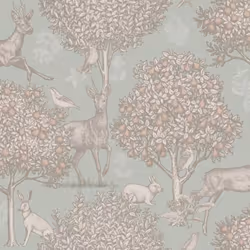 Arthouse Woodland Scene Sage Green Wallpaper Floral Flowers Animals Feature Wall