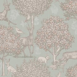 Arthouse Woodland Scene Sage Green Wallpaper Floral Flowers Animals Feature Wall