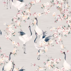 Arthouse Blossom Crane Natural Pink Wallpaper Floral Bird Flowers Grasscloth