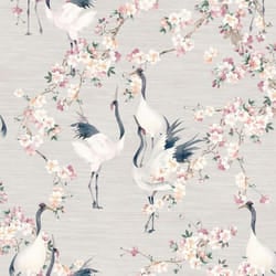 Arthouse Blossom Crane Natural Pink Wallpaper Floral Bird Flowers Grasscloth