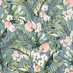 Arthouse Tropical Floral Sea Blue Wallpaper Flowers Pink Green Modern Naturistic