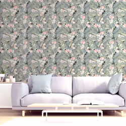 Arthouse Tropical Floral Sea Blue Wallpaper Flowers Pink Green Modern Naturistic