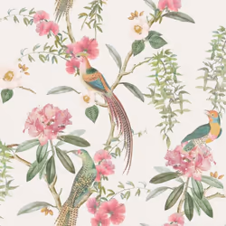 Arthouse Exotic Garden Pink Green Wallpaper Floral Birds Leaves