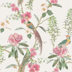 Arthouse Exotic Garden Pink Green Wallpaper Floral Birds Leaves