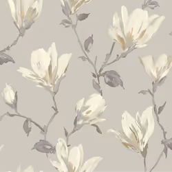 Arthouse Lily Floral Grey White Wallpaper Flowers Pastel Classic Feature Wall