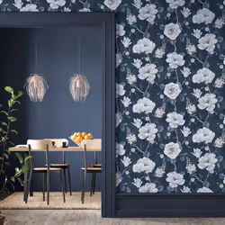 Arthouse Ashley Floral Navy Wallpaper Flowers Rose Leaves Classic