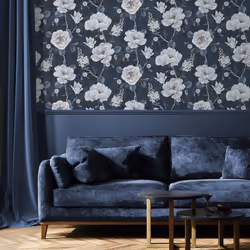 Arthouse Ashley Floral Navy Wallpaper Flowers Rose Leaves Classic