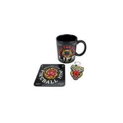 Stranger Things Gift Set with Mug, Coaster and Keyring in Presentation Gift Box (Hellfire Design) 11oz Ceramic Mug - Official Merchandise