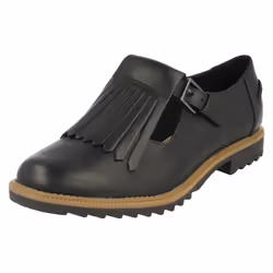 Ladies Clarks Buckle Fastened Fringe Flats Griffin Mia - D Fit - UK 3, Black
