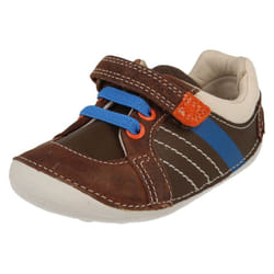 Boys Clarks Cruiser Shoes Tiny Myle - F Fit - UK 3, Brown Combi