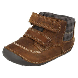 ) Boys Clarks First Ankle Boots Tiny Jay - G Fit - UK 3 Infant, Tan (Brown