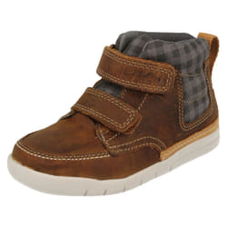 ) Infant Boys Clarks Ankle Boots Crazy Ben - F Fit - UK 4 Infant, Tan (Brown