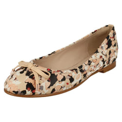 ) Ladies Clarks Flat Dolly Shoes Grace Lily - D Fit - UK 7, Floral (Beige