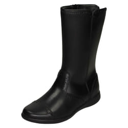 Girls Clarks Smart Leather Boots Etch Stride - F Fit - Black, UK 10 Child