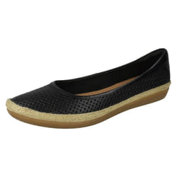 Ladies Clarks Summer Ballerina Flat Shoes Danelly Adira - D Fit - UK 3, Black