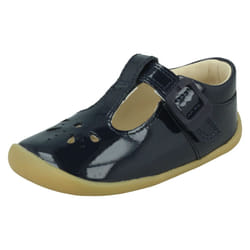 Girls Clarks Casual T-Bar Shoes Roamer Star - G Fit - Navy, UK 5.5 Infant