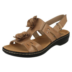 ) Ladies Clarks Flower Detailed Sandals Leisa Claytin - D Fit - UK 3, Sand (Brown