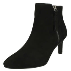Ladies Clarks Heeled Ankle Boots Calla Blossom - D Fit - Black, UK 7.5