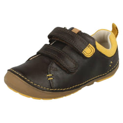 Boys Clarks First Shoes Softly Toby - F Fit - UK 4 Infant, Brown
