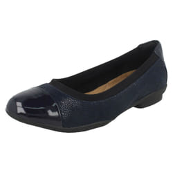 ) Ladies Clarks Ballerina Flats Neenah Garden - E Fit - UK 3, Navy (Blue