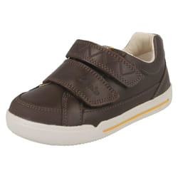Boys Clarks Double Strap Casual Shoes Lil Folk Toby - F Fit - UK 9.5 Child, Brown