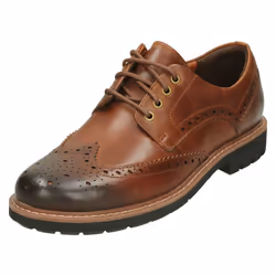 ) Mens Clarks Formal Brogues Batcombe Wing - G Fit - UK 7.5, Dark Tan (Brown