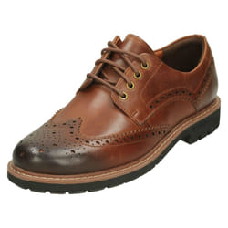 ) Mens Clarks Formal Brogues Batcombe Wing - G Fit - UK 10.5, Dark Tan (Brown