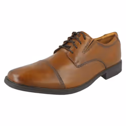 ) Mens Clarks Formal Lace Up Shoes Tilden Cap - G Fit - UK 7.5, Dark Tan (Brown