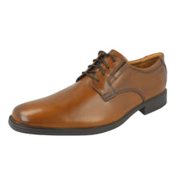 ) Mens Clarks Formal Shoes Tilden Plain - G Fit - UK 9, Dark Tan (Brown