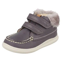 ) Girls Clarks Ankle Boots Cloud Flufi - F Fit - UK 5.5 Infant, Anthracite (Purple