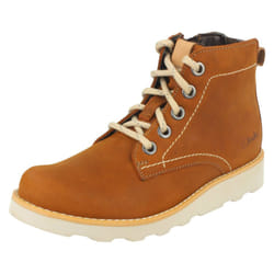 Boys Clarks Casual Boots Dexy Top - F Fit - UK 12 Child, Brown