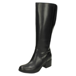 Ladies Clarks Knee Length Heeled Boots Maypearl Viola - D Fit - UK 3, Black