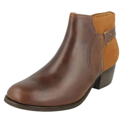 ) Ladies Clarks Ankle Boots Maypearl Lilac - D Fit - UK 6.5, Dark Tan (Brown