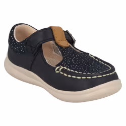 ) Girls Clarks Casual T-Bar Shoes Cloud Rosa - G Fit - UK 4 Infant, Navy (Blue