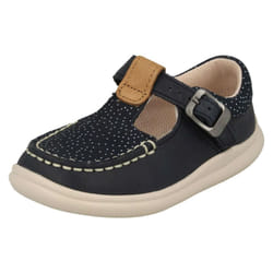 ) Girls Clarks Casual T-Bar Shoes Cloud Rosa - G Fit - UK 5 Infant, Navy (Blue