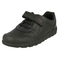 Boys Clarks Hook & Loop Fastening School Shoes Leader Pass - F Fit - UK 10 Child, Black
