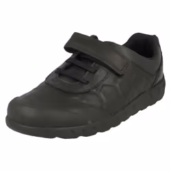 Boys Clarks Hook & Loop Fastening School Shoes Leader Pass - G Fit - UK 10 Child, Black