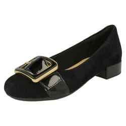 Ladies Clarks Slip On Low Heeled Shoes Rosabella Faye - D Fit - UK 3.5, Black