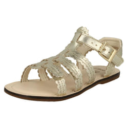 Girls Clarks Buckle Fastening Open Toe Sandals Loni Moon - F Fit - UK 10.5 Child, Gold