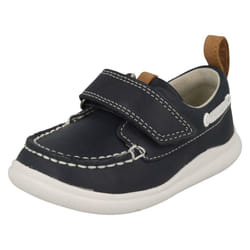 ) Boys Clarks Casual Boat Style Shoe Cloud Snap - F Fit - UK 4 Infant, Navy (Blue