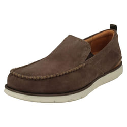) Mens Clarks Casual Slip On Shoes Edgewood Step - G Fit - UK 7, Taupe (Brown
