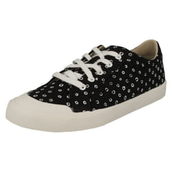 Childrens Unisex Clarks Lace Up Canvas Shoes Comic Step - G Fit - UK 2 Child, Black