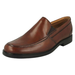) Mens Clarks Slip On Formal Shoes Un Aldric Slip - G Fit - UK 9, Dark Tan (Brown