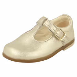 Girls Clarks T-Bar Shoes Drew Shine - F Fit - Gold, UK 4 Infant