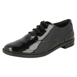 Girls Clarks Lace Up Brogue School Shoes Drew Star - G Fit - UK 13 Child, Black