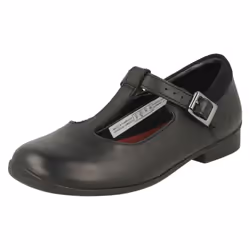 Girls Clarks T-Bar School Shoes Jamie Sky - G Fit - UK 7.5 Child, Black