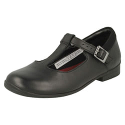 Girls Clarks T-Bar School Shoes Jamie Sky - G Fit - UK 7.5 Child, Black