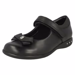 Girls Clarks Bow Detail School Shoes Prime Skip - E Fit - UK 7.5 Infant, Black
